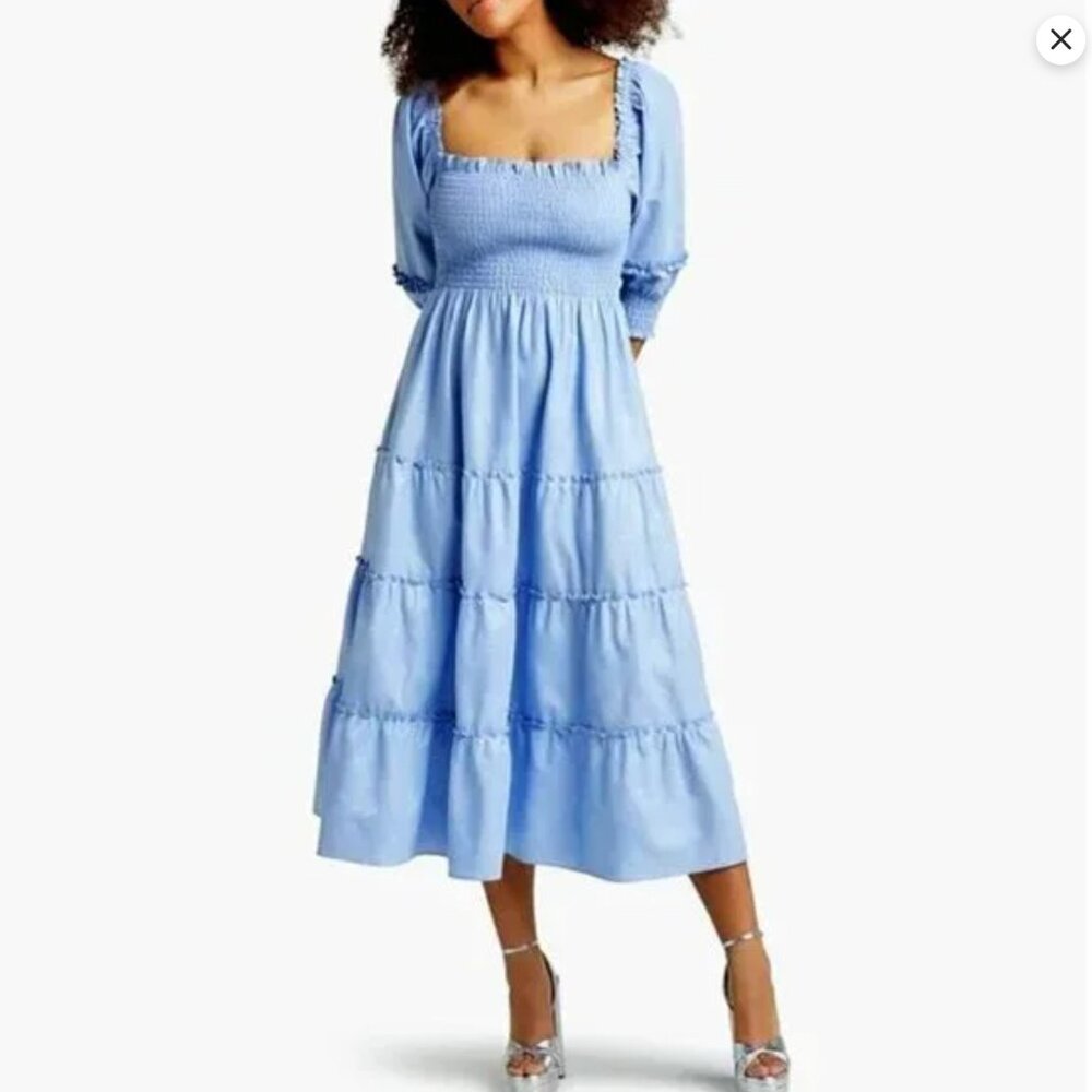 Hill House Nelsi Nap Dress Light Blue Glitter Check Metallic XS
